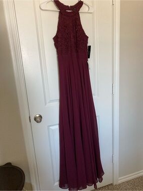 Lulu's Lace Halter Maxi Dress in Wine